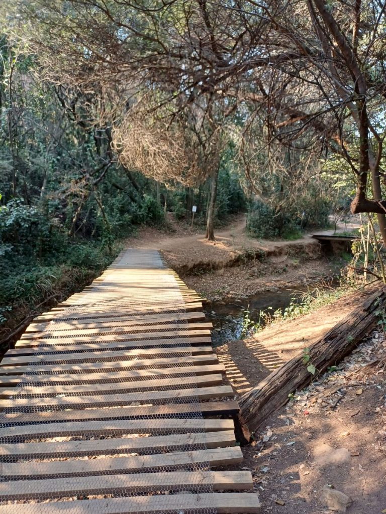 Wolwespruit Pretoria Hiking Route with Wooden pathway over wolwespruit